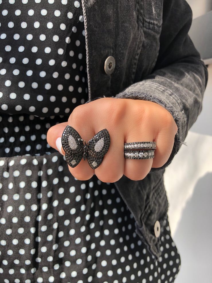 Black & White Diamond Butterfly Ring