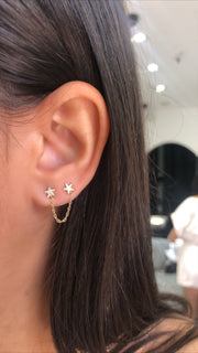 Double Star Pave Diamond Chain Earring (Single)