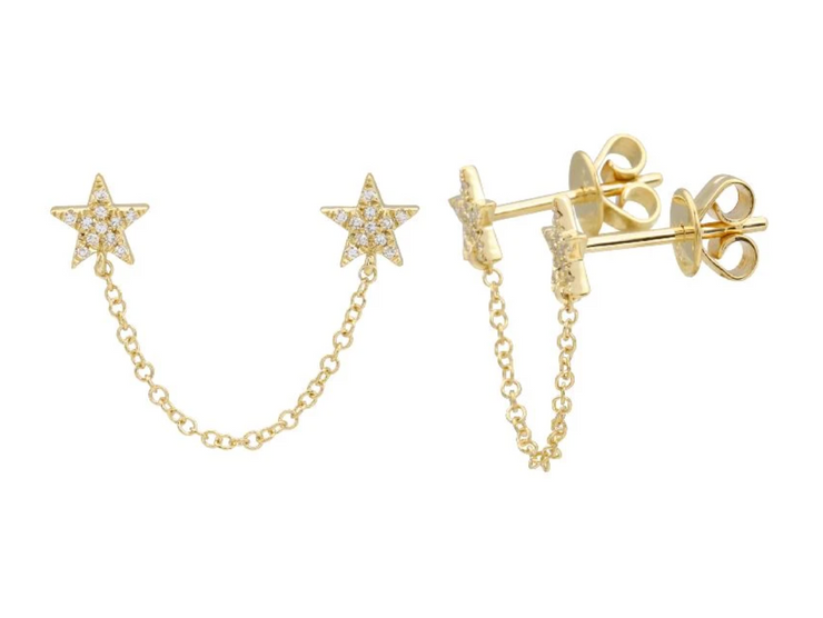 Double Star Pave Diamond Chain Earring (Single)