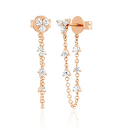 Trio Prong Set Diamond Chain Stud Earrings