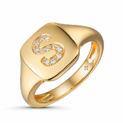 Diamond Intial Signet Ring